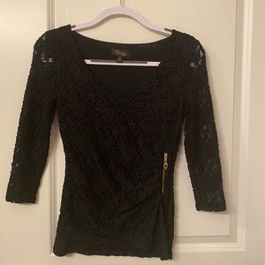 Thalia Sodi Black Lace Top with Gold Heart Zipper